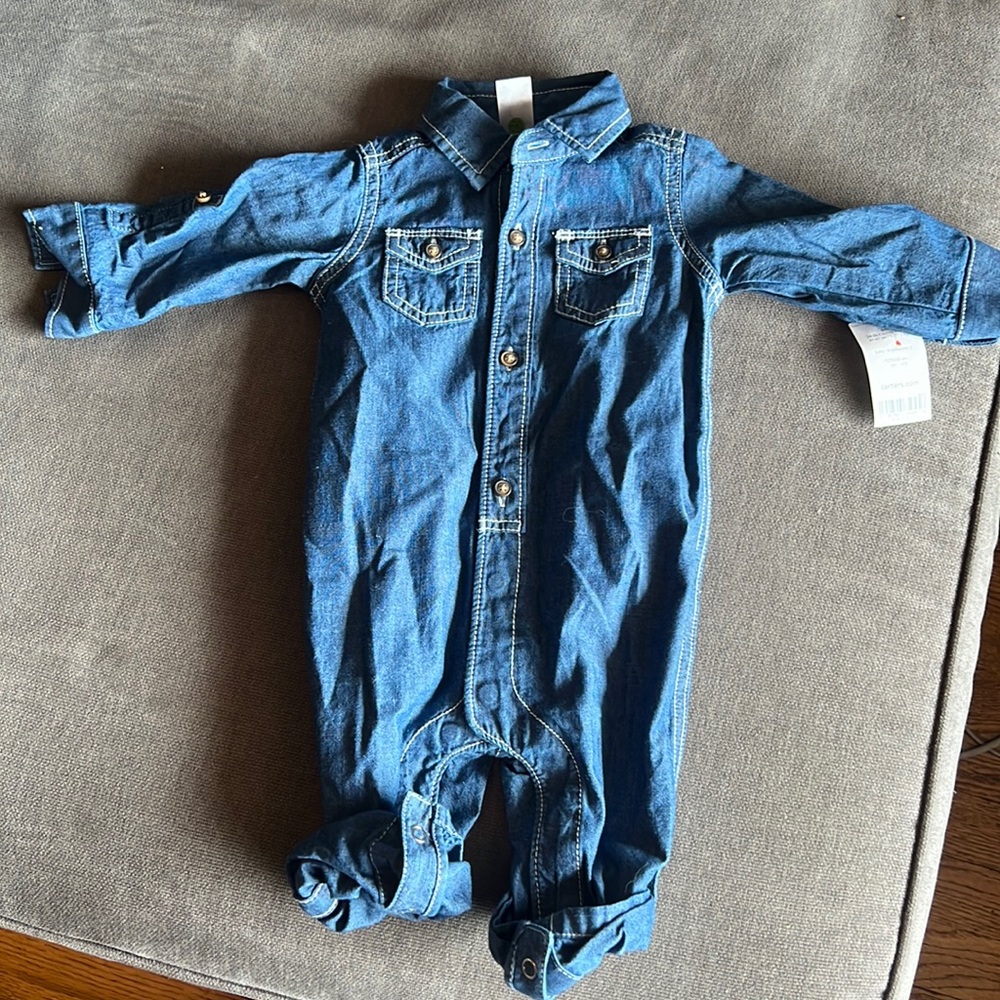 Darling denim onesie with tags. Size 6m